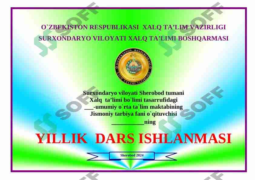 Yillik dars ishlanma yuzi uchun muqova