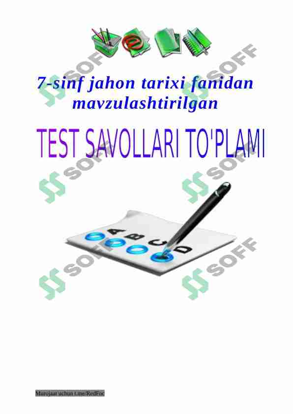 7-sinf Jahon Tarixi fanidan mavzulashtirilgan test savollar to'plami