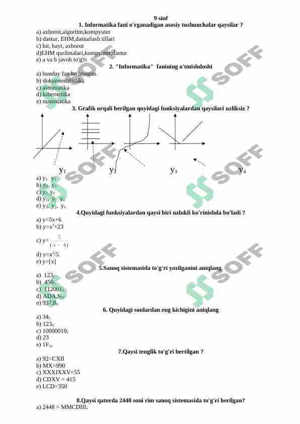 Informatika test 9-11-sinflar, javoblari bilan birga