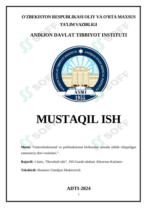 Geterofunksional va polifunksional birikmalar asosida ishlab chiqarilgan zamonaviy dori vositalari