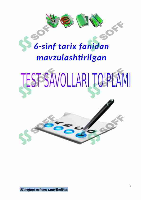 6-sinf Tarix fanidan mavzulashtirilgan test va savollar to'plami