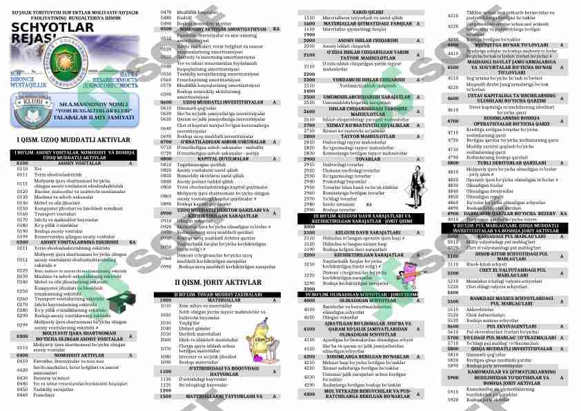 Buxgalteriya schyotlar rejasi