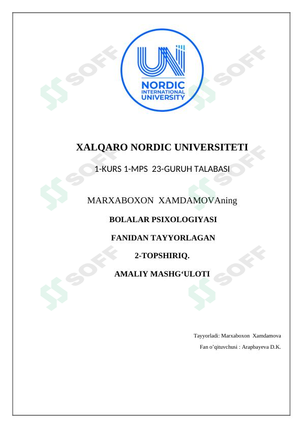 O'QUVCHIGA PSIXOLOGIK TAVSIFNOMA