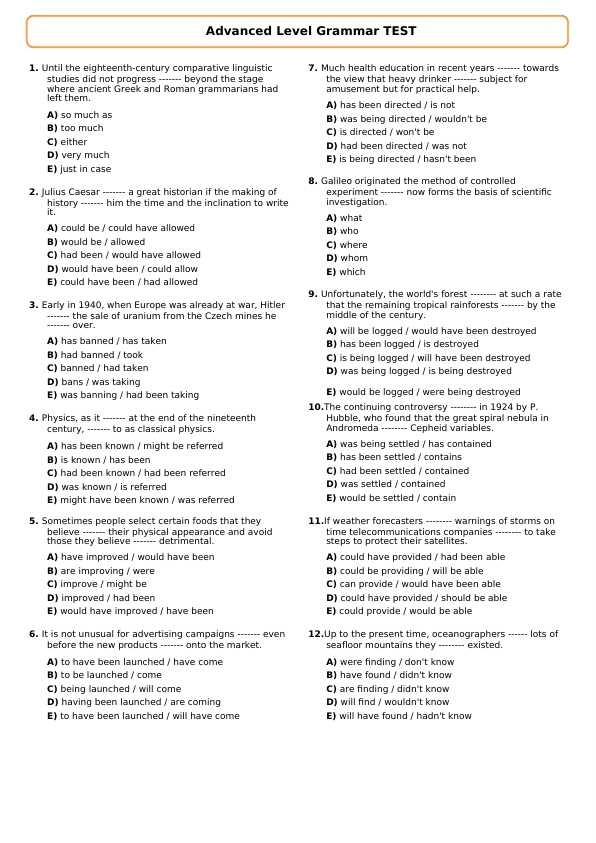 English Advanced Level Grammar TEST
