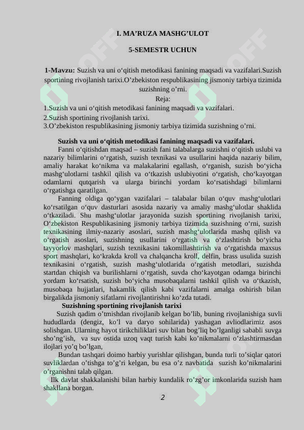 SUZISH VA UNI O‘QITISH METODIKASI