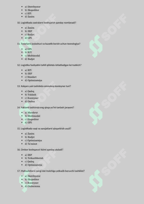 logistika test va krasvord
