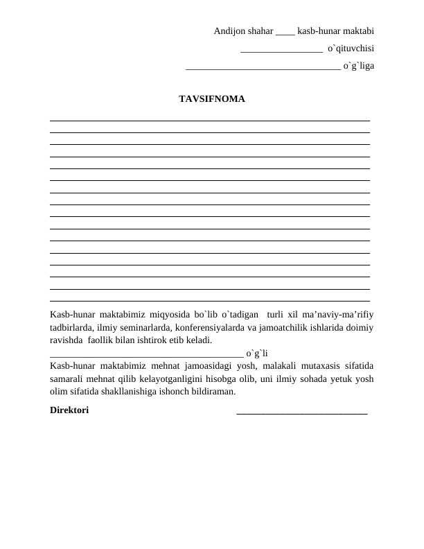 TAVSIFNOMA namuna