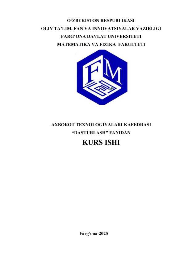 Kurs ishi betlik namuna