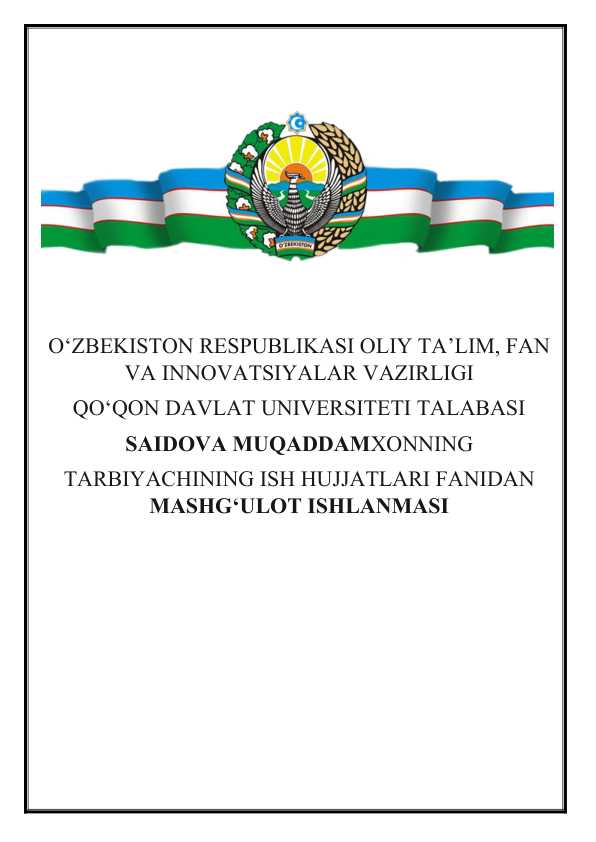 Mustaqil talim yoki ish uchun betlik