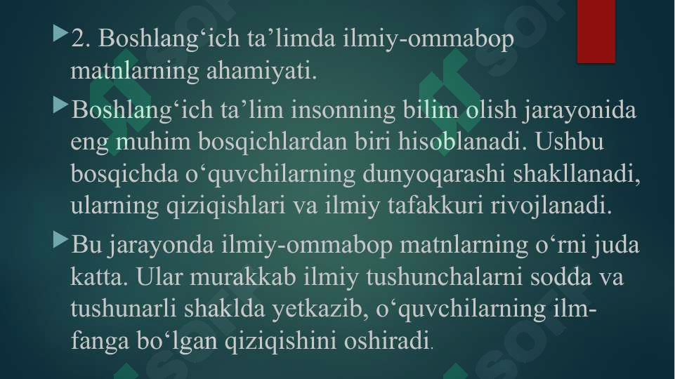 ILMIY-OMMABOP JANRGA XOS MATNLAR USTIDA ISHLASH