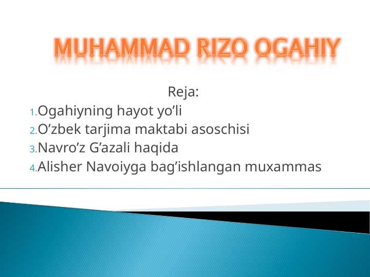 MUHAMMAD RIZO OGAHIY, Navro'z g'azali