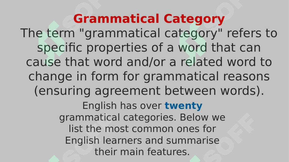 Typology of grammatical categories in English language