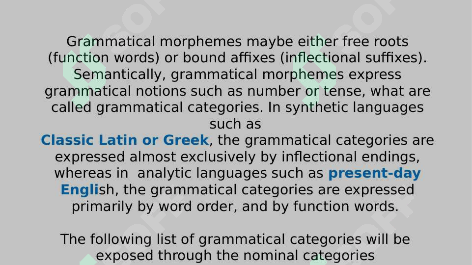 Typology of grammatical categories in English language