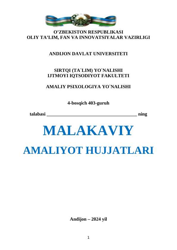 Malakaviy amaliyot hujjatlari betlik