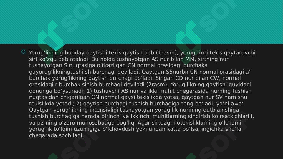 Yorugʻlikning sinish va qaytish qonuni.Tibbiy tashxis amaliyotida ...