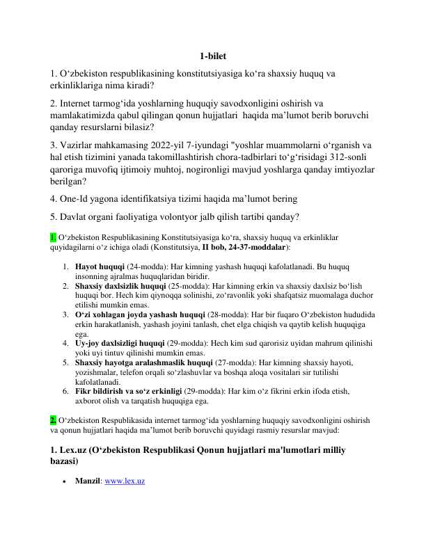 Yoshlar Ishlar Agentligi suhbat savollari(javoblari bilan)