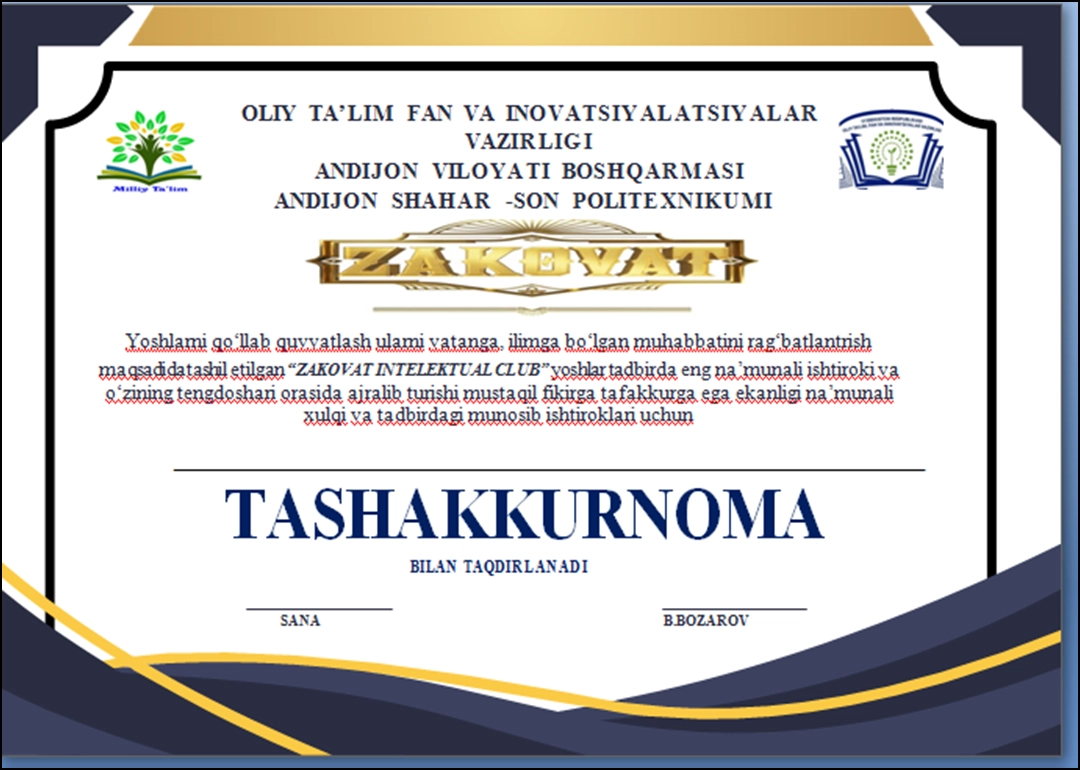 TASHAKKURNOMA NA'MUNA