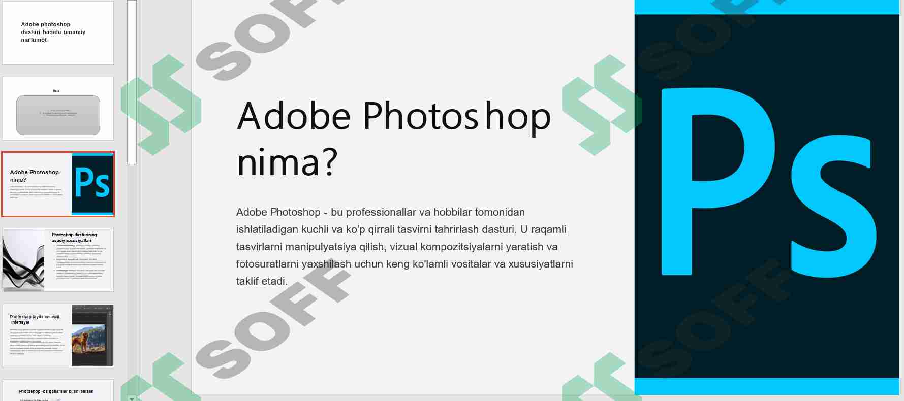 Adobe photoshop dasturi haqida umumiy ma’lumot