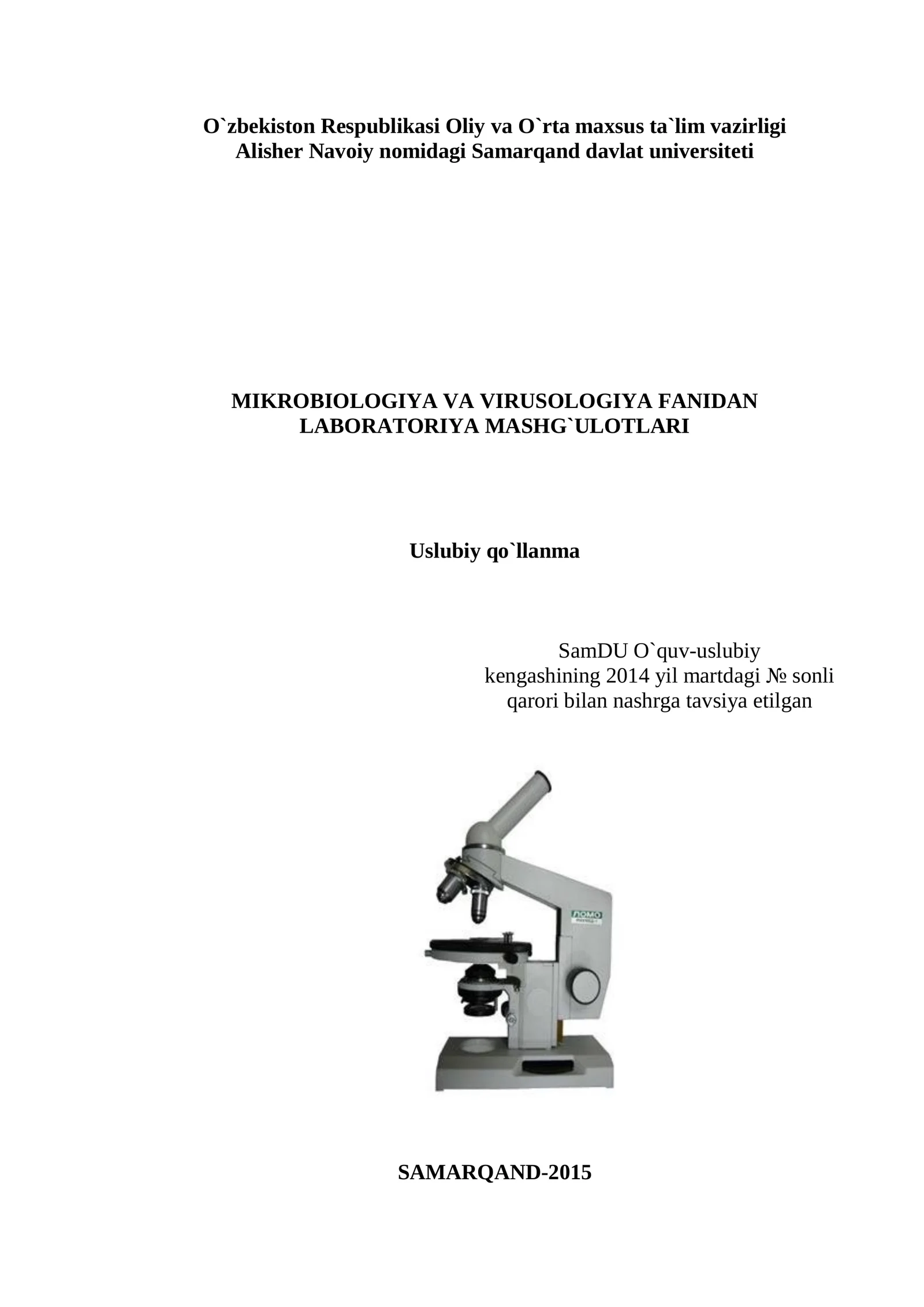 Mikrobiologiya va virusologiya fanidan laboratoriya mashg'ulotlari