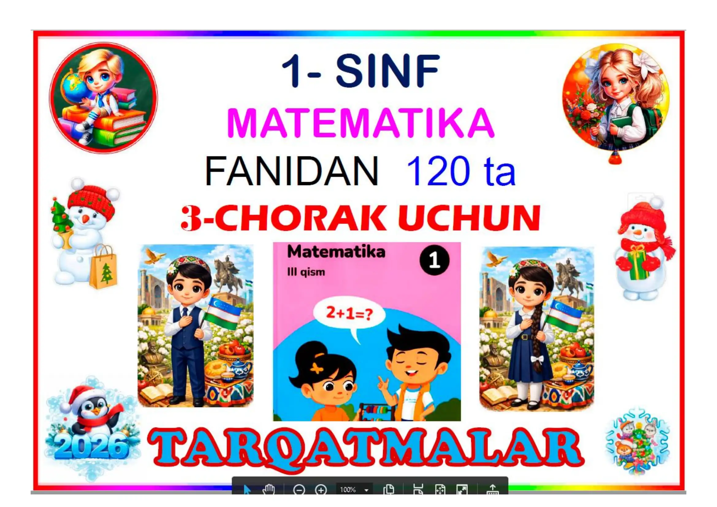 1-sinf Matematika Tarqatma. 3-chorak uchun tayyor 84 ta.