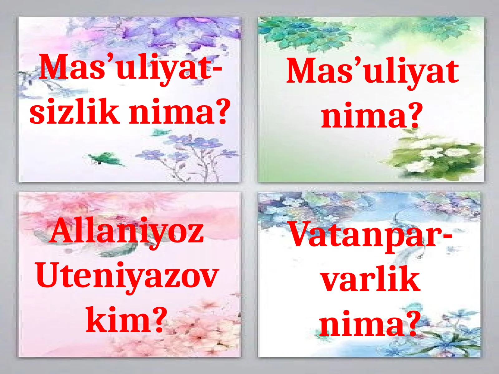 Tarbiya fanidan tarqatma material 5-sinf