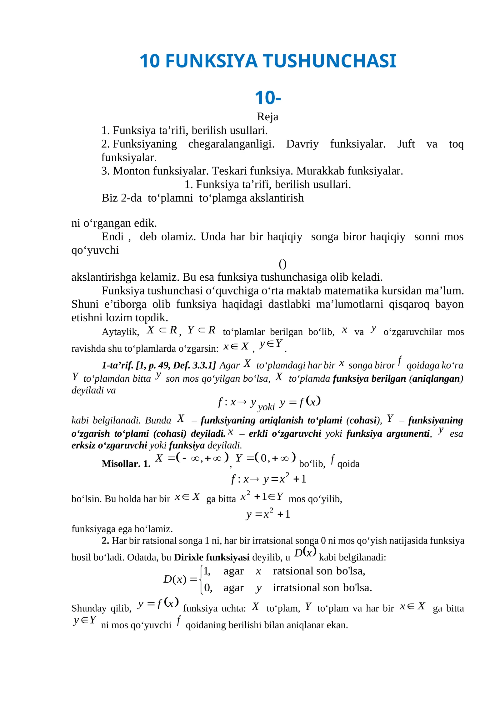 10 FUNKSIYA TUSHUNCHASI