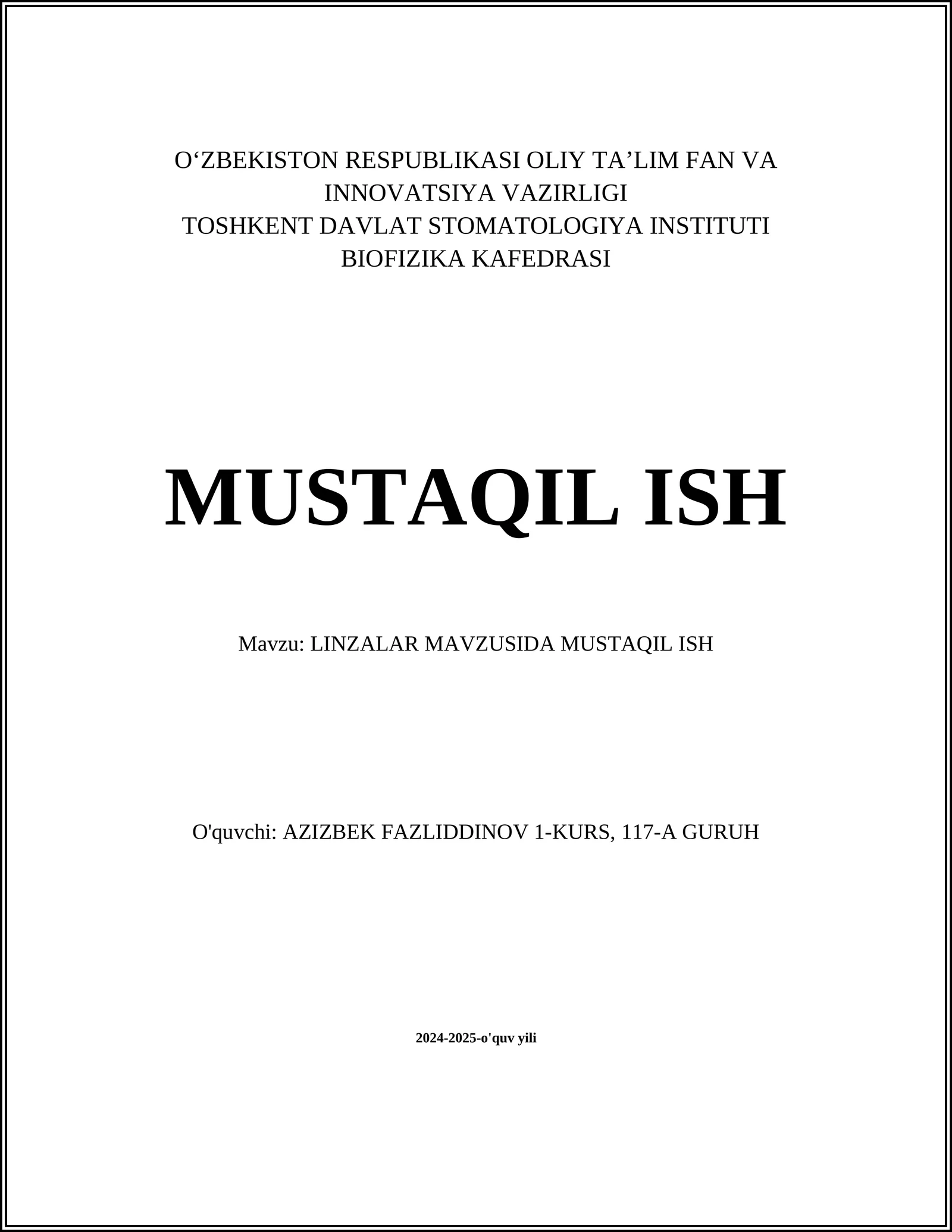 LINZALAR MAVZUSIDA MUSTAQIL ISH