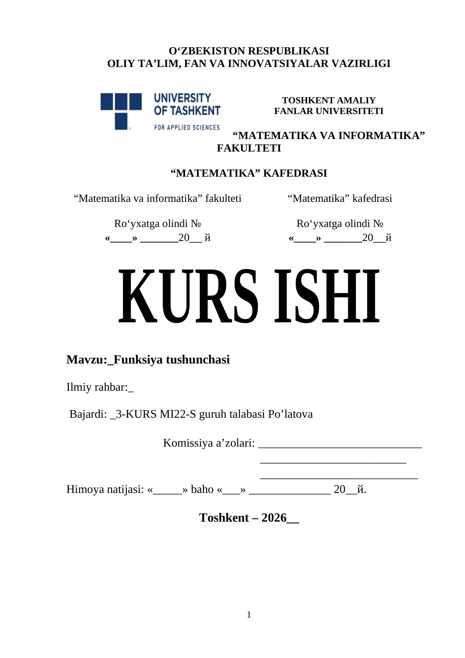 Matematika va informatika kurs ishi