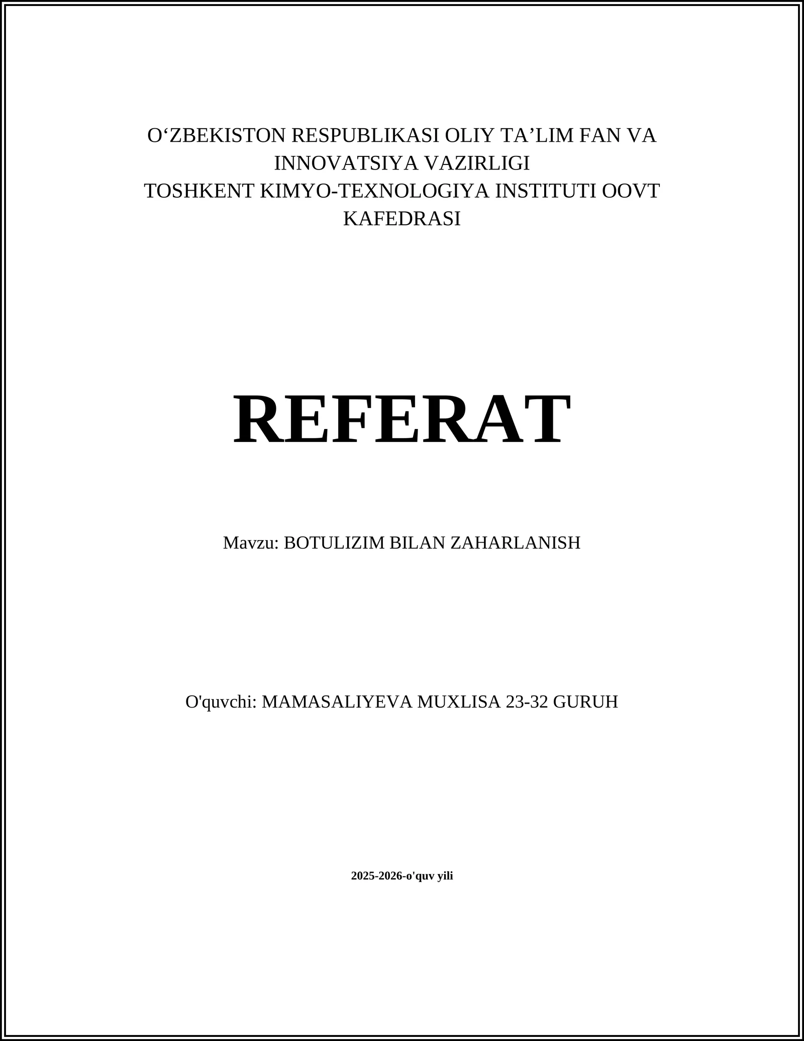 BOTULIZIM BILAN ZAHARLANISH