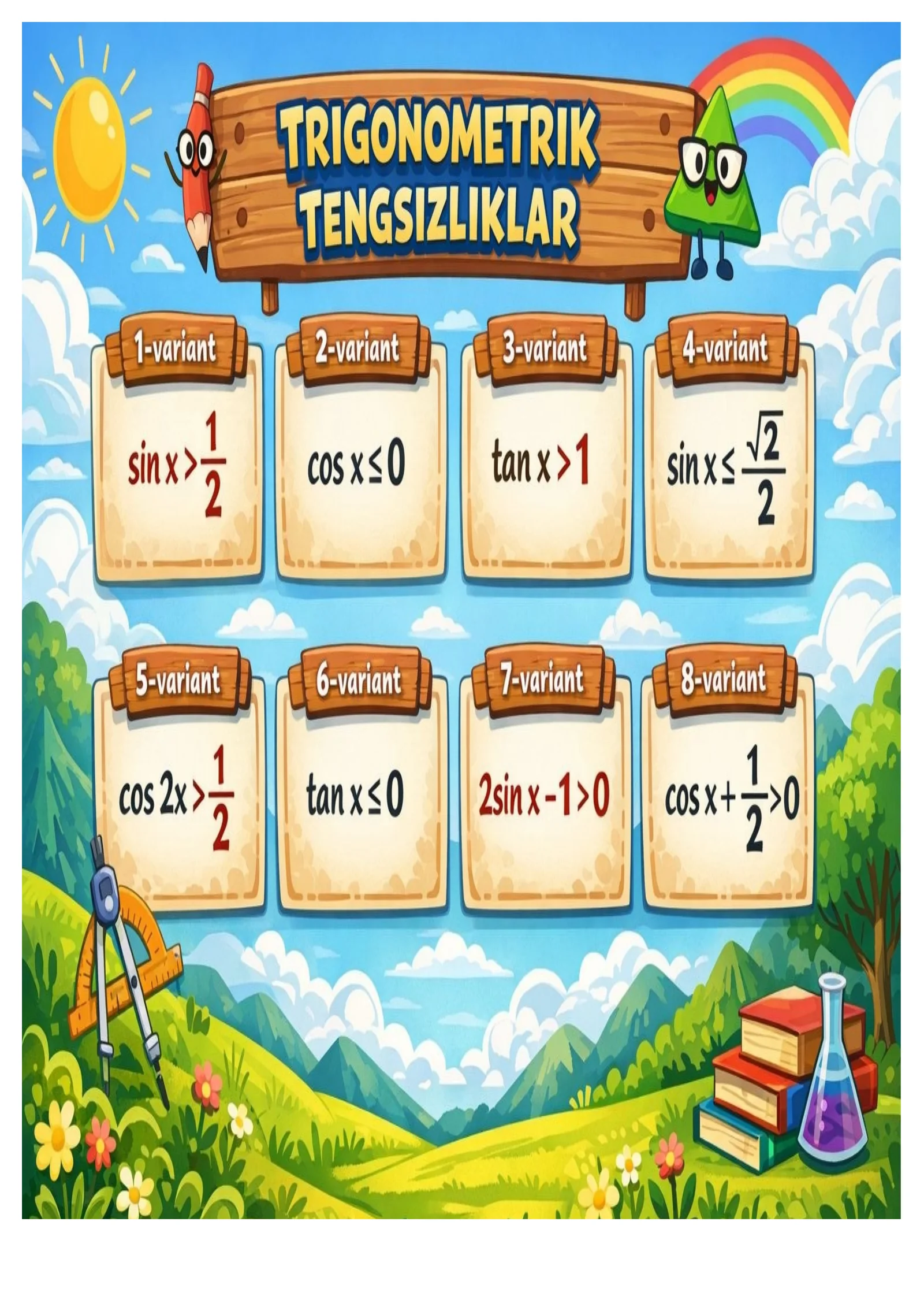 10- sinflar uchun tarqatma materiallar