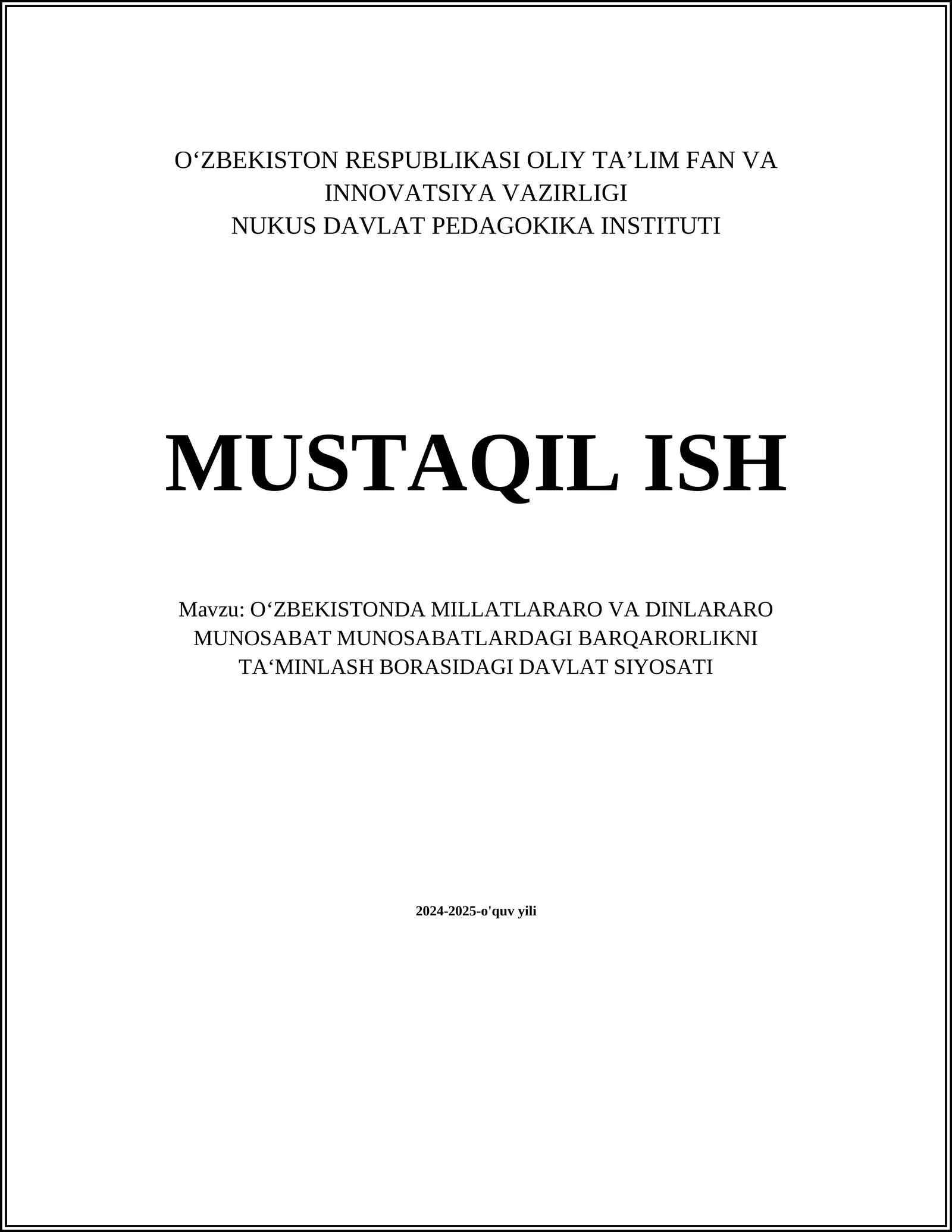 O‘zbekistonda Millatlararo va Dinlararo Munosabatlar