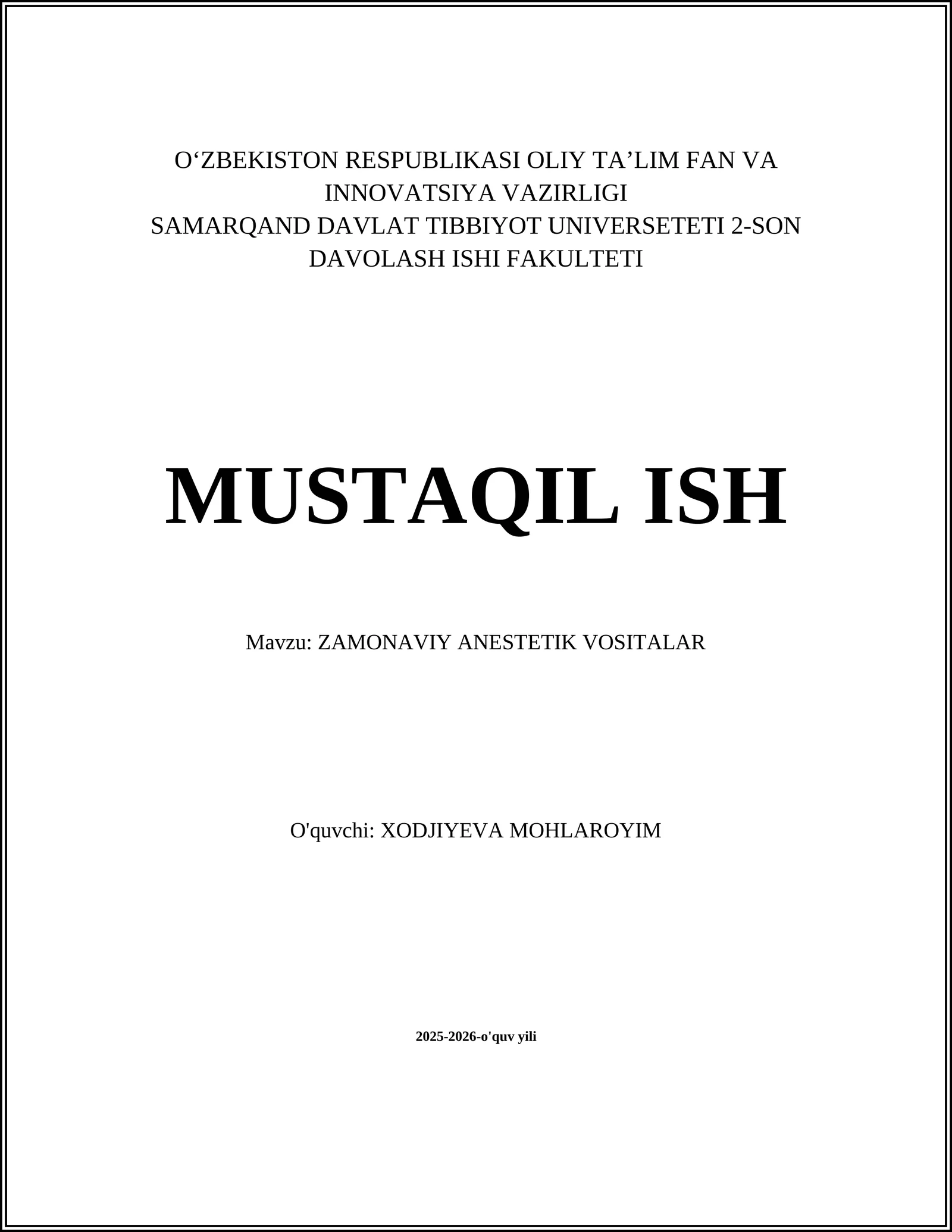 ZAMONAVIY ANESTETIK VOSITALAR