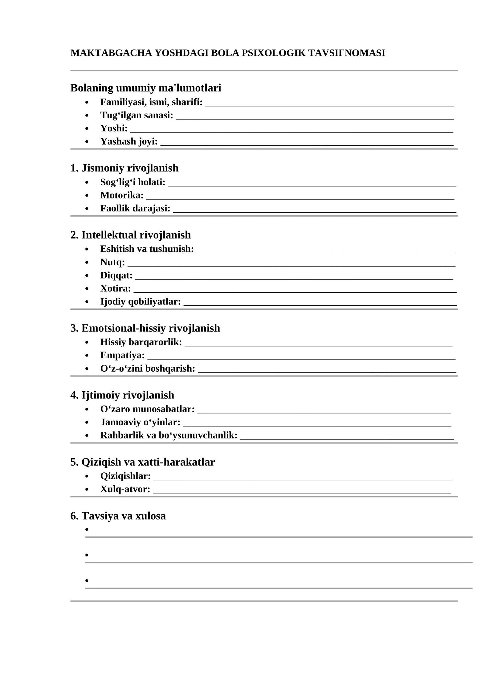 MAKTABGACHA YOSHDAGI BOLA PSIXOLOGIK TAVSIFNOMASI