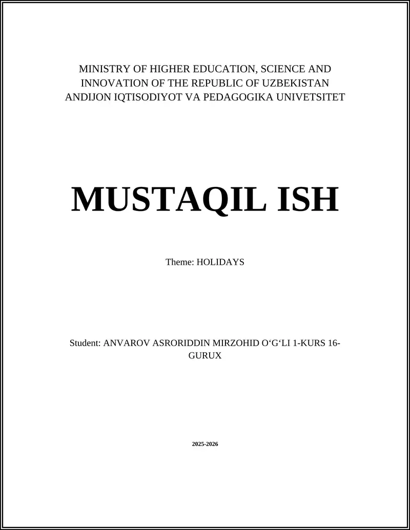 Types of holidays at Andijon Iqtisodiyot va Pedagogika Univetsitet