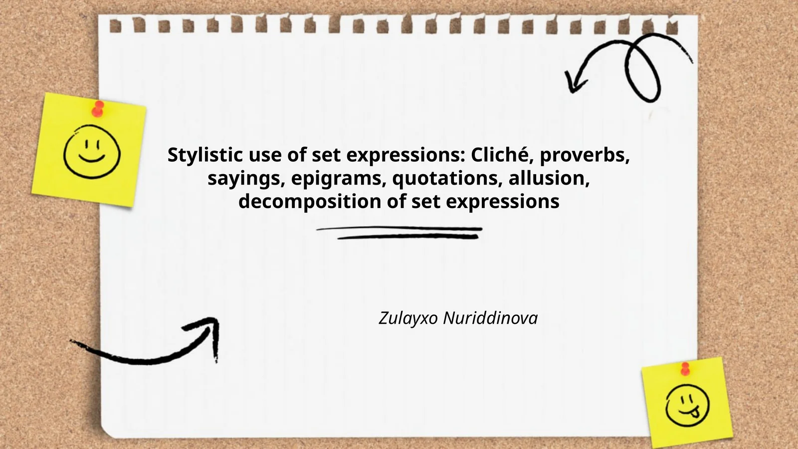 Stylistic use of set expressions: Cliché, proverbs, sayings, epigrams, quotations, allusion, decomposition of set expressions