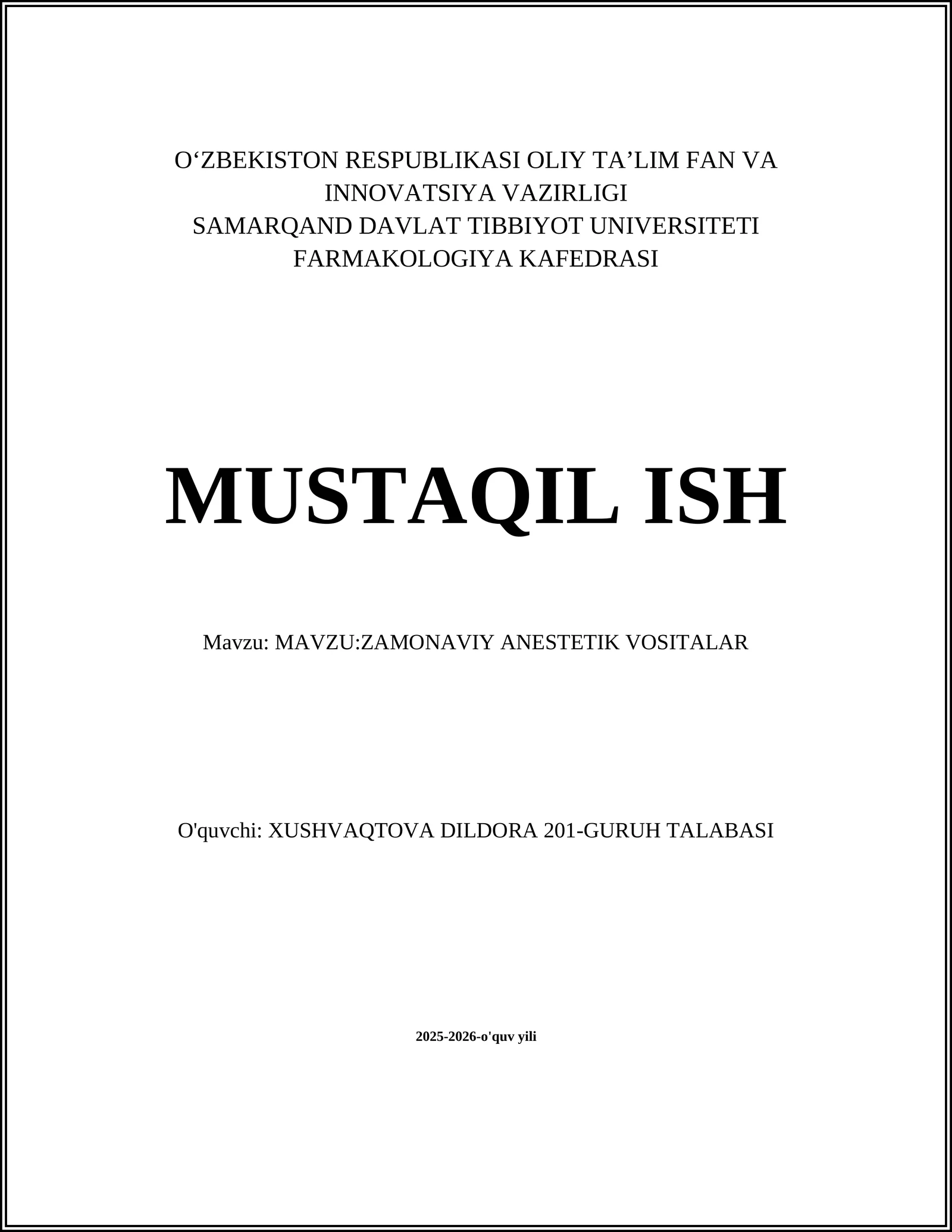 ZAMONAVIY ANESTETIK VOSITALAR