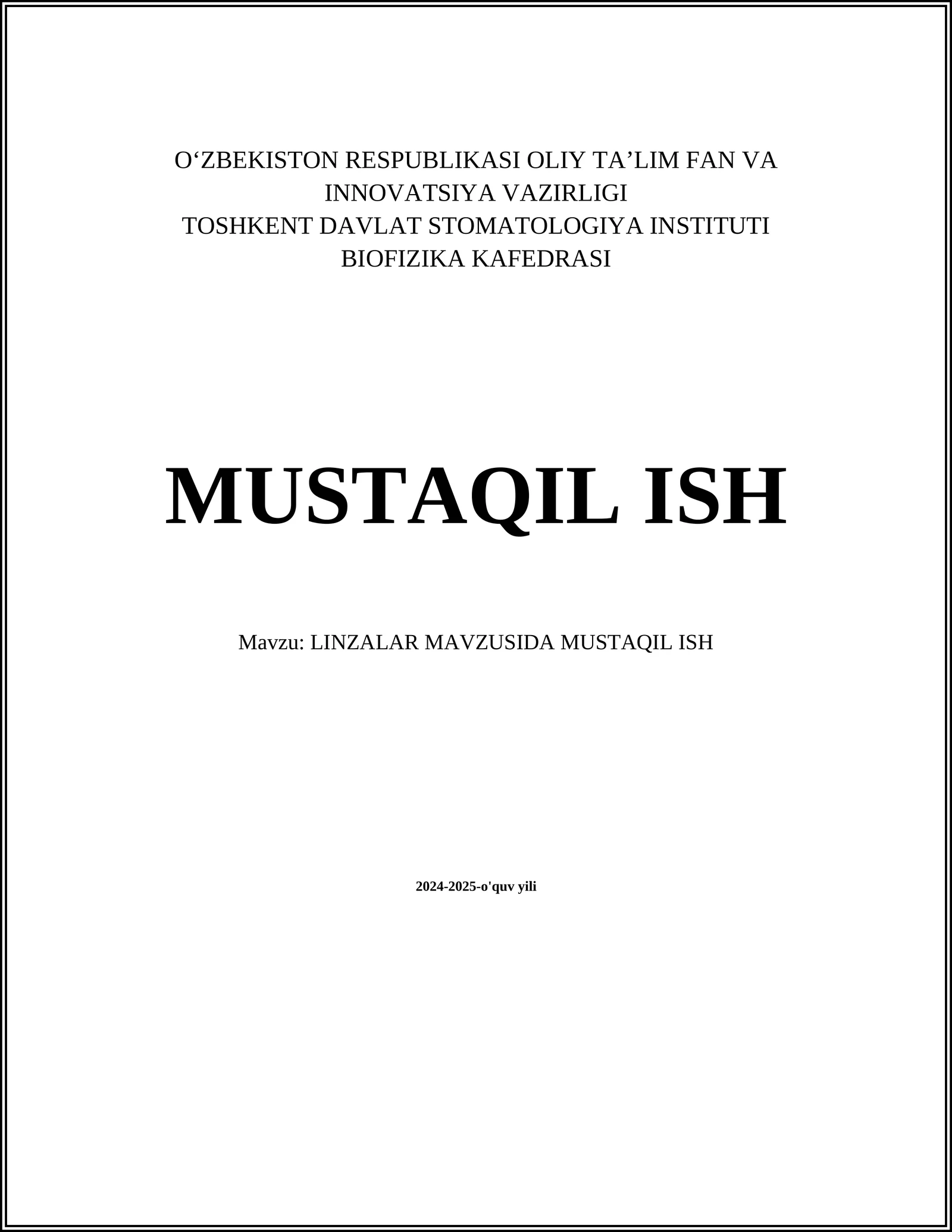 LINZALAR MAVZUSIDA MUSTAQIL ISH