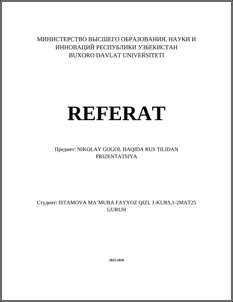 NIKOLAY GOGOL HAQIDA RUS TILIDAN PRIZENTATSIYA