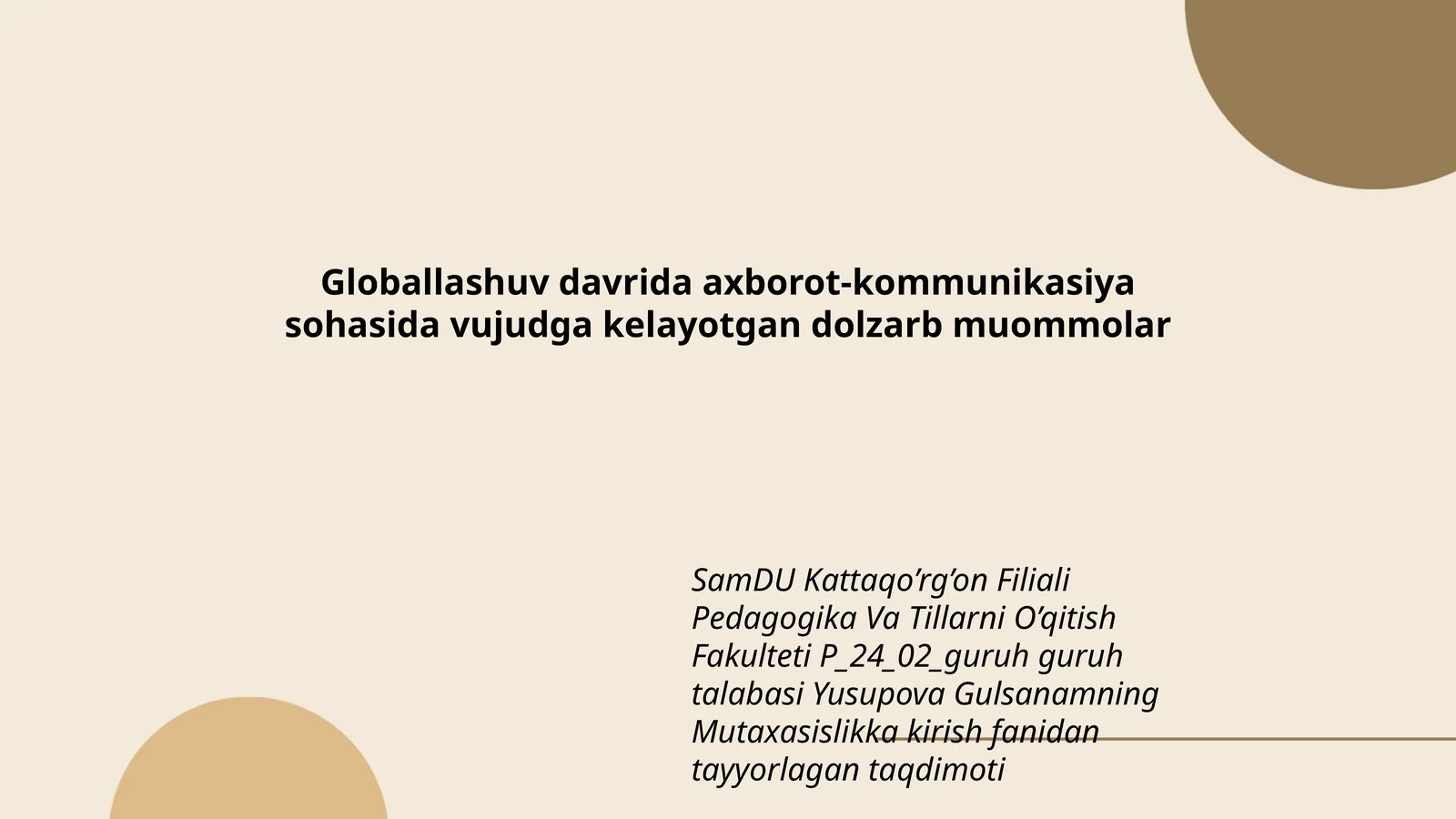 Mutaxasislikka kirish fanidan tayyorlagan taqdimoti