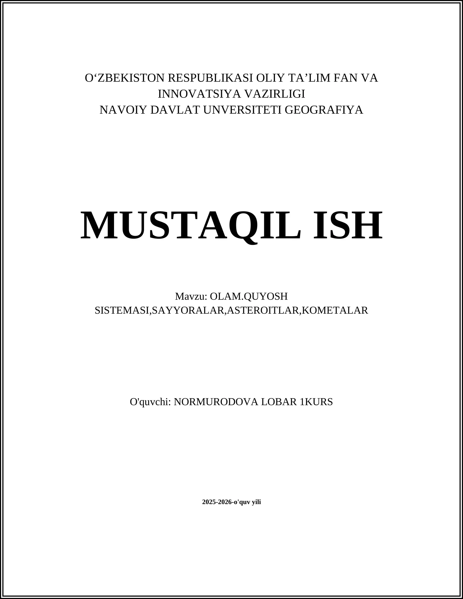 OLAM.QUYOSH SISTEMASI,SAYYORALAR,ASTEROITLAR,KOMETALAR