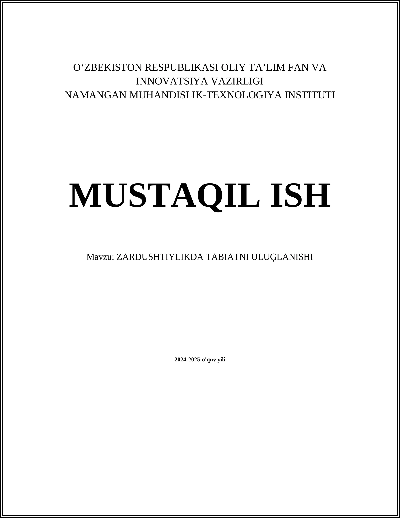 ZARDUSHTIYLIKDA TABIATNI ULUĢLANISHI