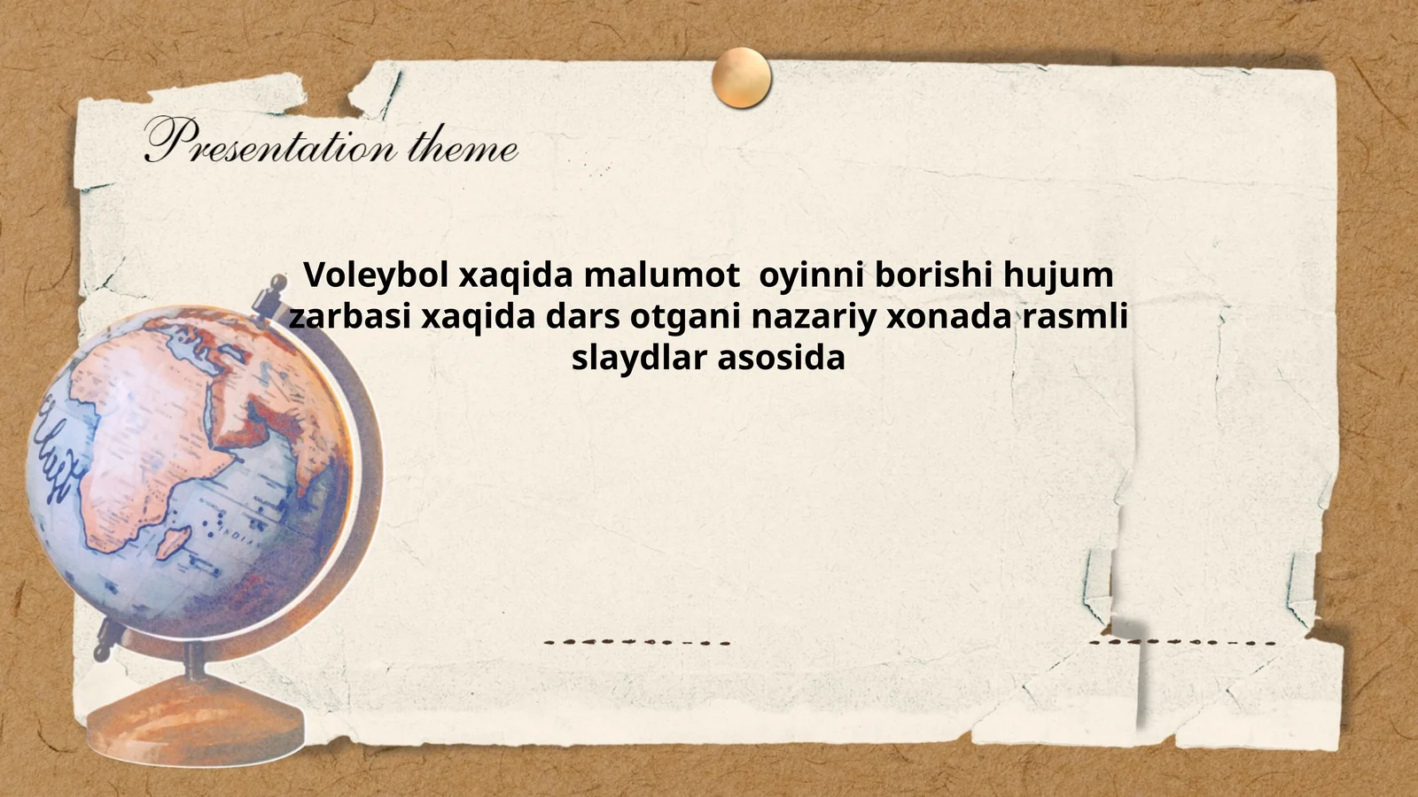 Voleybol xaqida malumot oyinni borishi hujum zarbasi xaqida dars otgani nazariy xonada rasmli slaydlar asosida