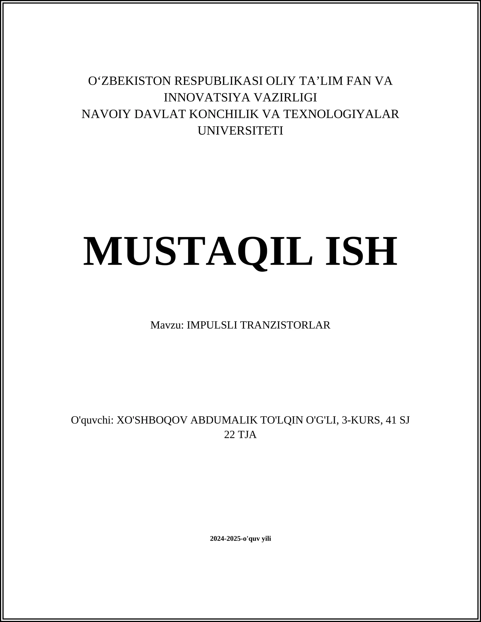 IMPULSLI TRANZISTORLAR