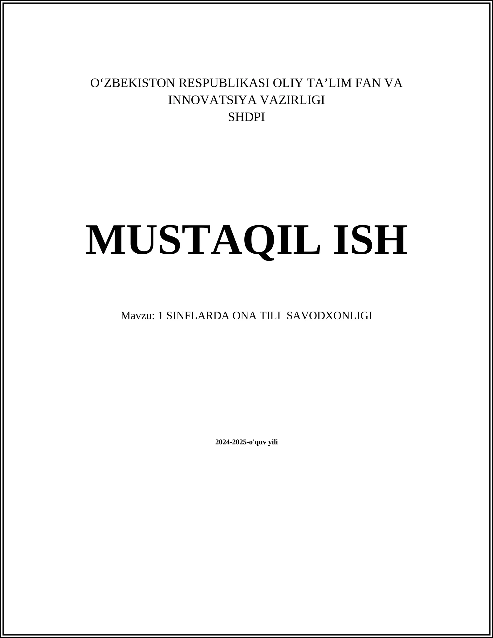 SINFLARDA ONA TILI SAVODXONLIGI