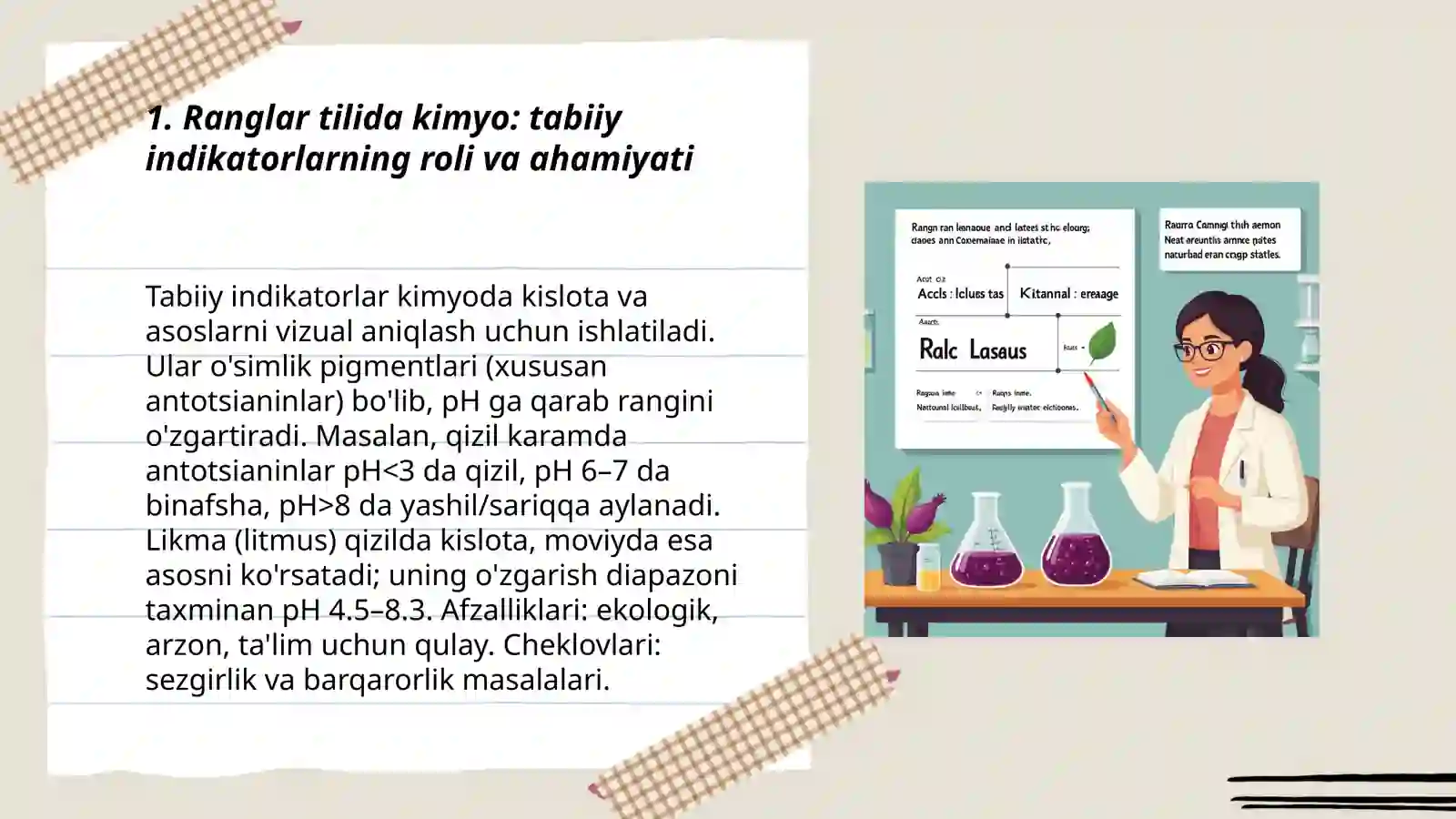 Ranglar tilida kimyo: tabiiy indikatorlarning roli va ahamiyati