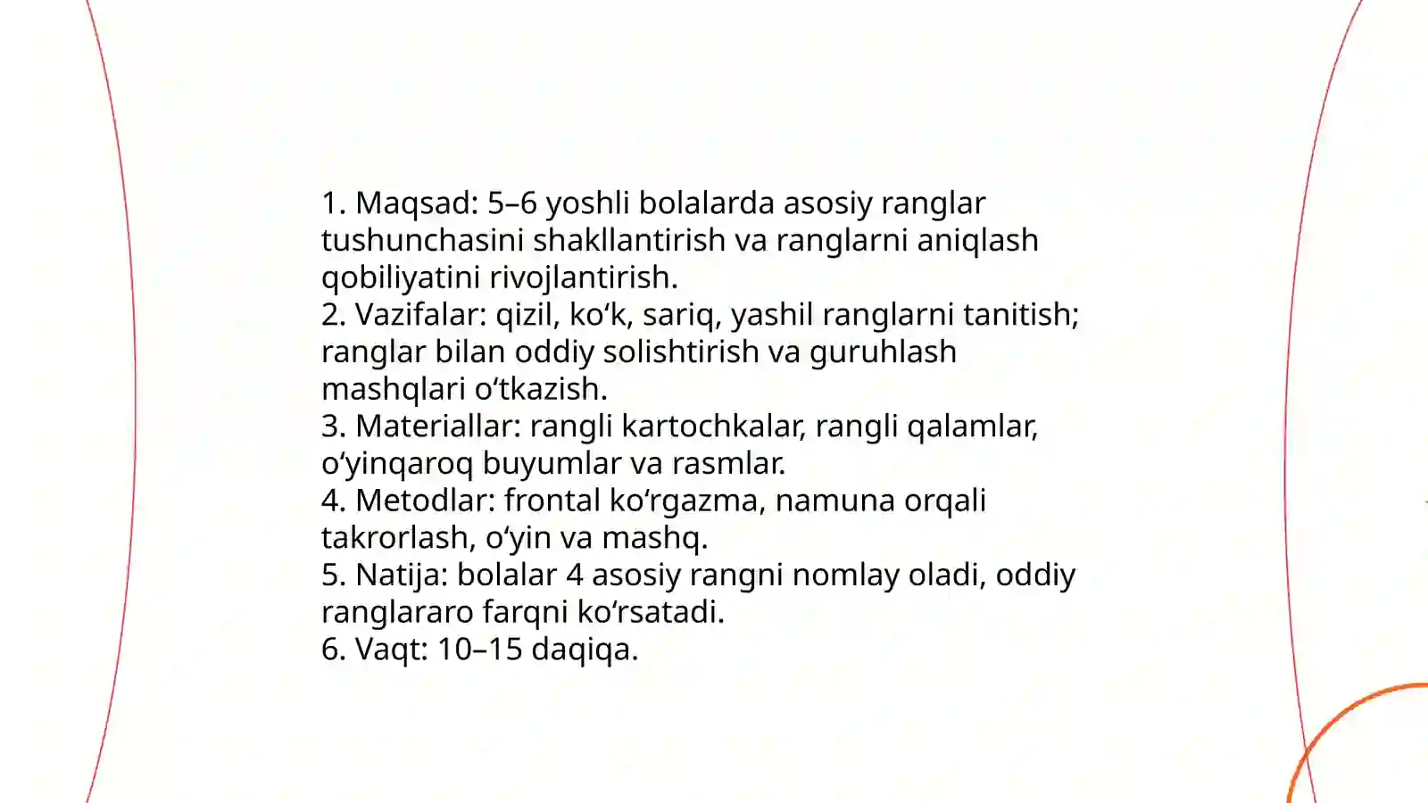 Ranglar mavzusida frontal mashĝulot ishlanmasi