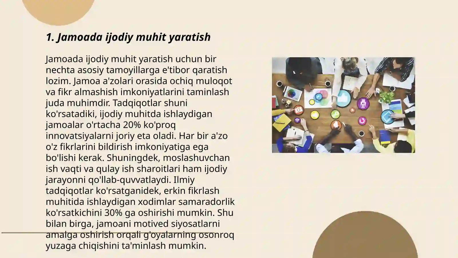 Jamoa bilan ishlashda kreativlik