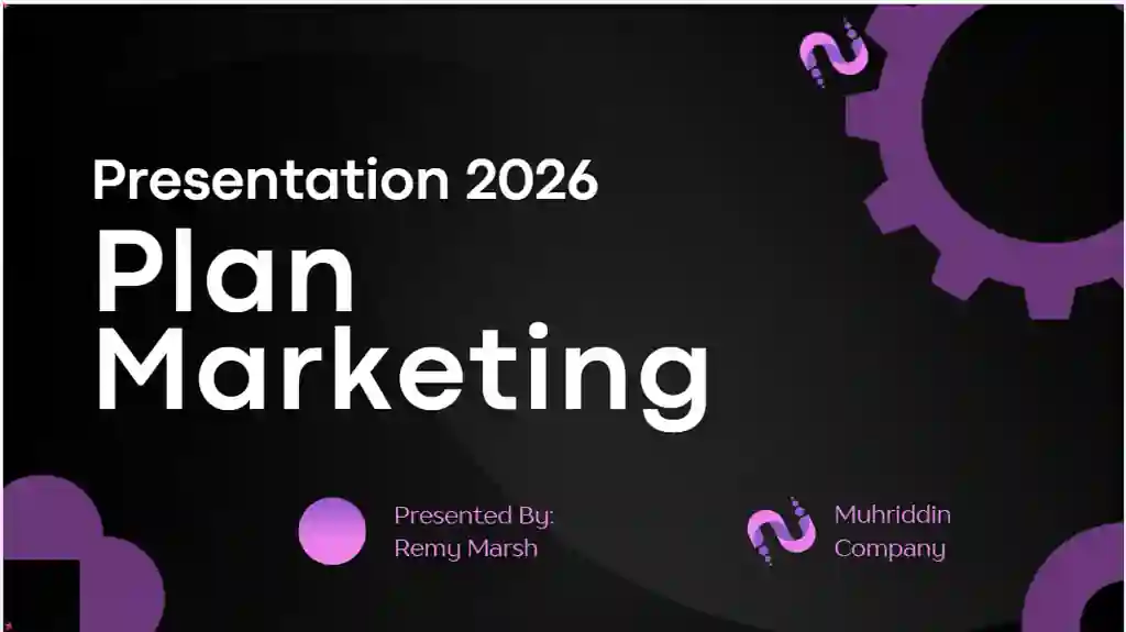 Marketing Plan Presentation Canva Shabloni (Binafsha Qora Dizayn)