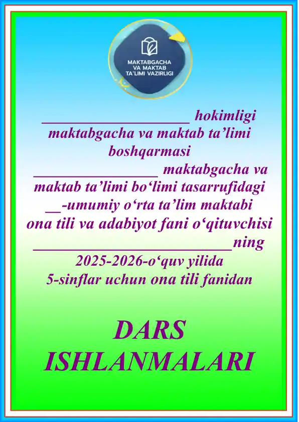 2025-2026-o‘quv yili Ona tili fanidan Taqvimiy Mavzu Rejasi