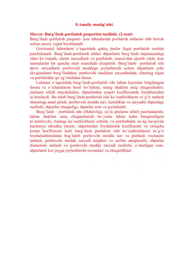 Burg'ilash portlatish pasporti